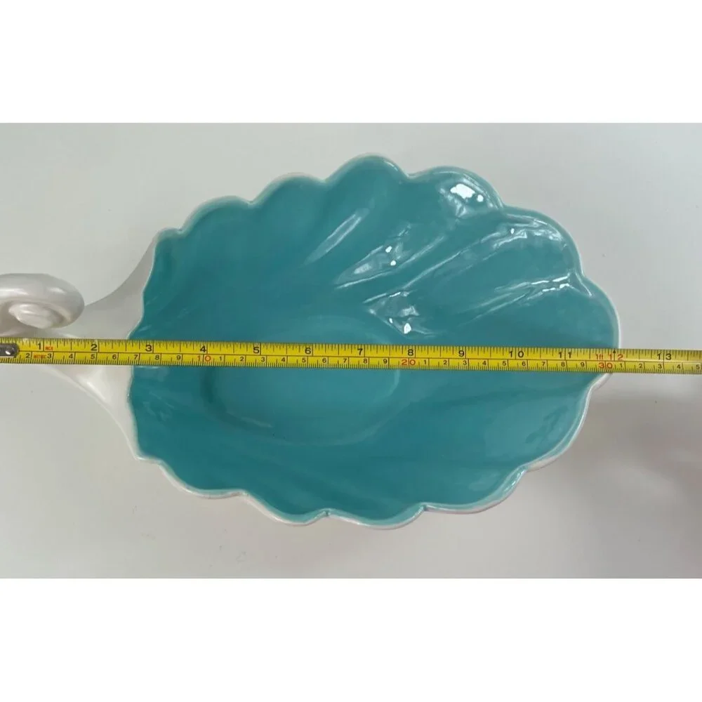 West Coast Pottery 202 California Shell Shaped White Turquoise Ceramic Bowl - Picture 9 of 13